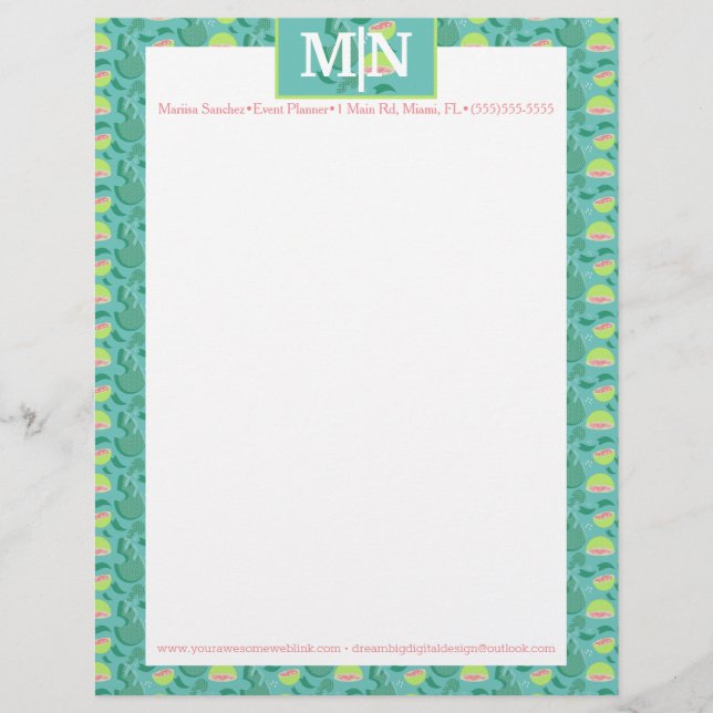 Pretty Summer Guava Pattern and Greenery Letterhead (Front)