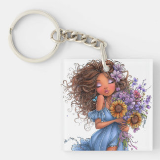 PRETTY SUMMER THEMED GIRL DRESSED IN BLUE KEYCHAIN