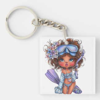 PRETTY SUMMER THEMED GIRL DRESSED IN BLUE KEYCHAIN