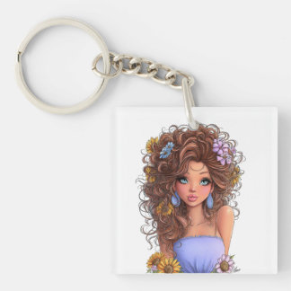 PRETTY SUMMER THEMED GIRL DRESSED IN BLUE KEYCHAIN