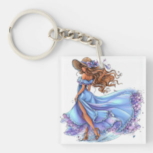 PRETTY SUMMER THEMED GIRL DRESSED IN BLUE KEYCHAIN