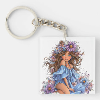 PRETTY SUMMER THEMED GIRL DRESSED IN BLUE KEYCHAIN