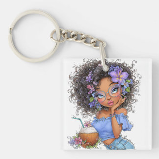 PRETTY SUMMER THEMED GIRL DRESSED IN BLUE KEYCHAIN