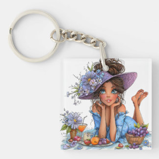 PRETTY SUMMER THEMED GIRL DRESSED IN BLUE KEYCHAIN