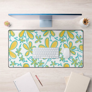 Pretty summer Yellow and Turquoise flower pattern Desk Mat