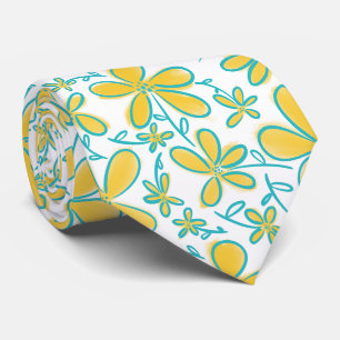 Pretty summer Yellow and Turquoise flower pattern Tie