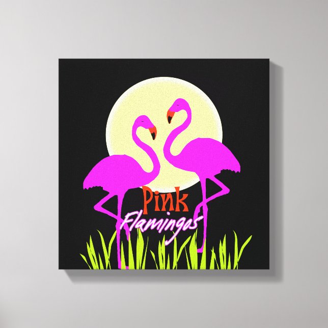 Pretty Summery Pink Flamingo Sunrise Canvas Print (Front)