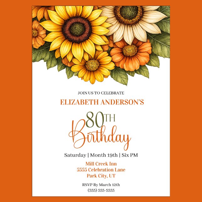 Pretty Sunflower 80th Birthday Invitation (Pretty Sunflower 80th Birthday Invitation For Women.)