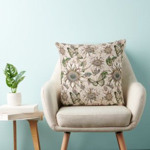 Pretty Sunflower and Butterflies Throw Pillow