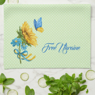 Pretty Sunflower & Butterfly Ukraine Support   Kitchen Towel