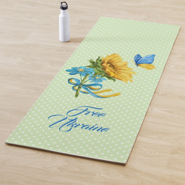 Pretty Sunflower & Butterfly Ukraine Support   Yoga Mat (In Situ)