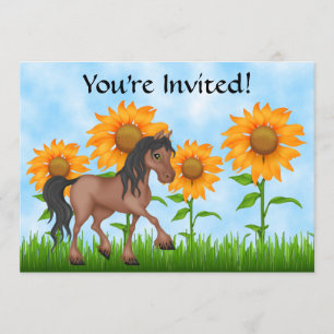 Pretty Sunflower & Horse Birthday Party Invitation