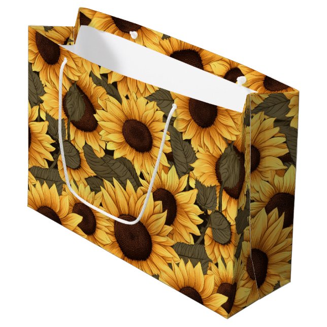 Pretty Sunflower Illustration All Over Print Large Gift Bag (Front Angled)