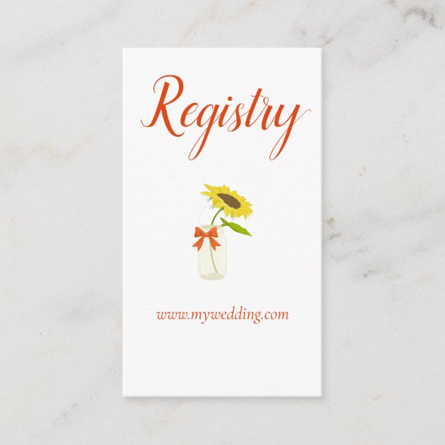 Pretty Sunflower in mason jar wedding registry Enclosure Card (Front)