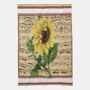 Pretty Sunflower On  Music Kitchen Towel