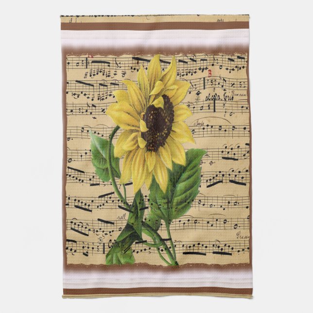 Pretty Sunflower On  Music Kitchen Towel (Vertical)