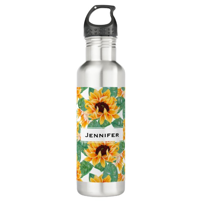 Pretty Sunflower Pattern Yellow & Green 710 Ml Water Bottle (Front)