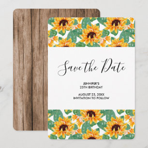 Pretty Sunflower Pattern Yellow & Green Birthday Save The Date