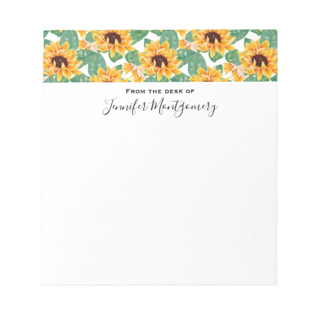 Pretty Sunflower Pattern Yellow & Green Notepad (Front)