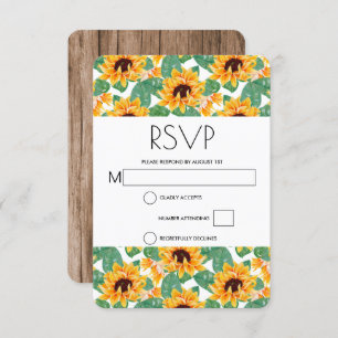Pretty Sunflower Pattern Yellow & Green Wedding RSVP Card