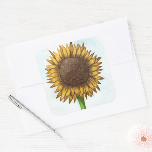Pretty Sunflower Square Sticker (Envelope)