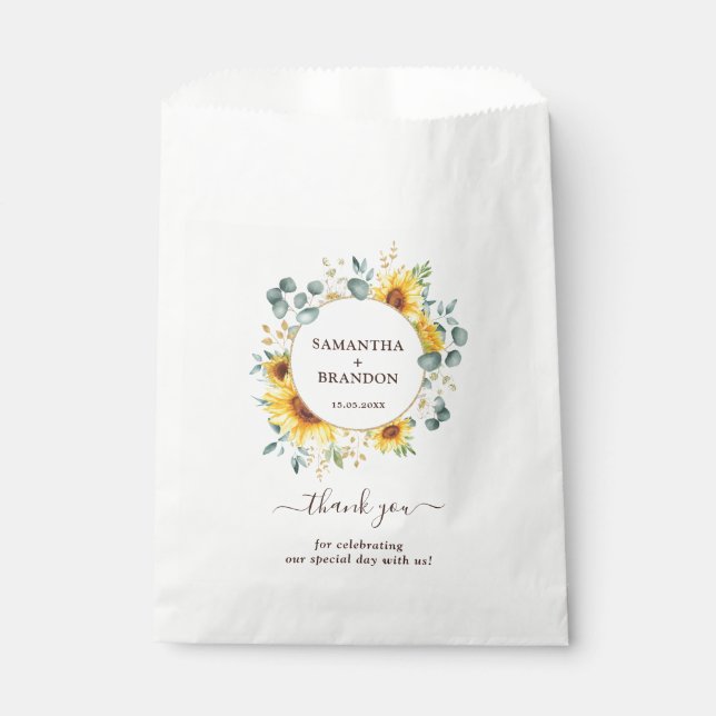 Pretty Sunflower Summer Botanical Garden Wedding Favour Bag (Front)