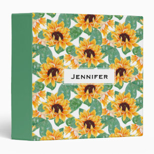 Pretty Sunflower Yellow & Green Pattern Binder