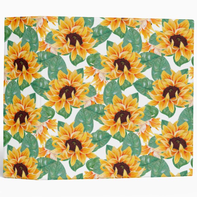 Pretty Sunflower Yellow & Green Pattern Binder (Front/Spine)