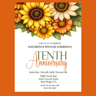 Pretty Sunflowers 10th Anniversary Invitation