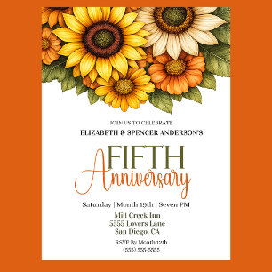 Pretty Sunflowers 5th Anniversary Invitation