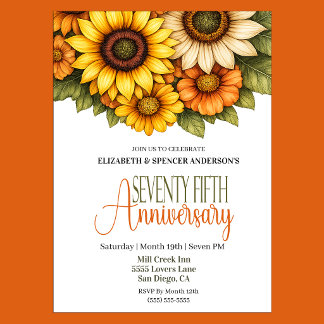 Pretty Sunflowers 75th Anniversary Invitation