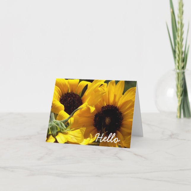 Pretty Sunflowers Hello Blank Inside Notecard (Front)