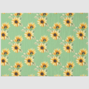 Pretty Sunflowers on Green Background Tissue Paper