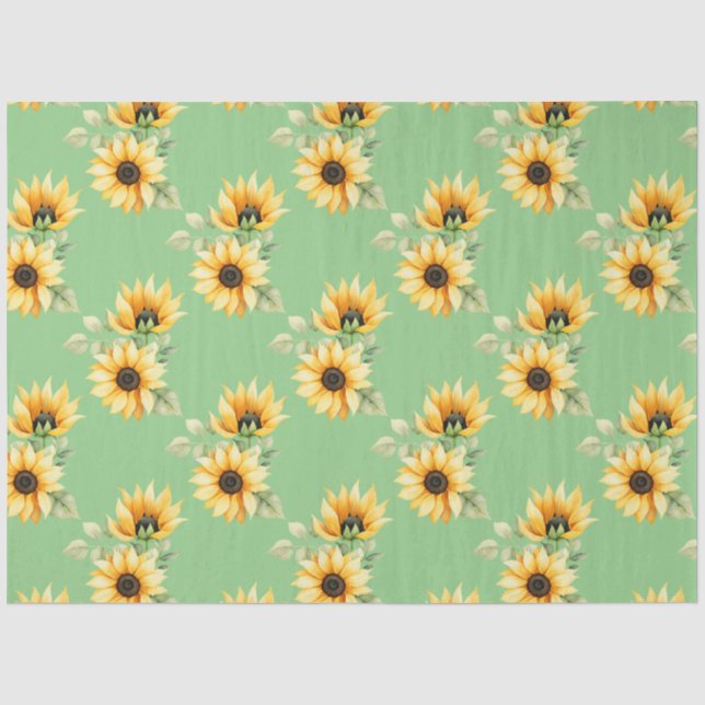 Pretty Sunflowers on Green Background Tissue Paper (Front)