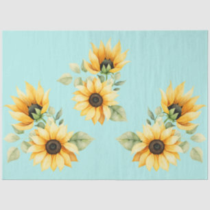 Pretty Sunflowers on Teal Background Tissue Paper