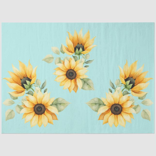 Pretty Sunflowers on Teal Background Tissue Paper (Front)