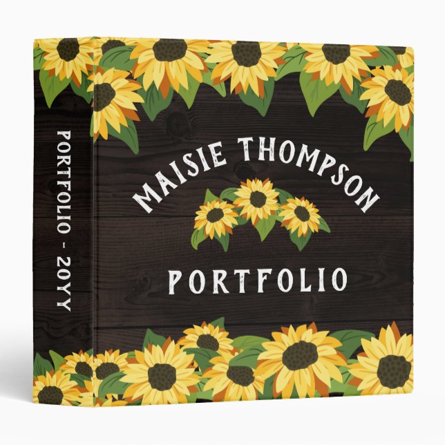 Pretty Sunflowers & Rustic Wood Name Binder (Front/Spine)