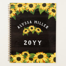 Pretty Sunflowers & Rustic Wood Name
