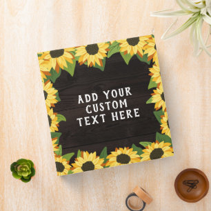 Pretty Sunflowers & Wood Rustic Font Binder