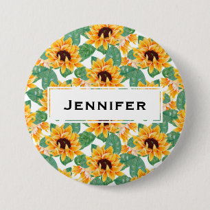 Pretty Sunflowers Yellow & Green Pattern 3 Inch Round Button