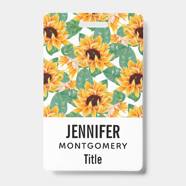 Pretty Sunflowers Yellow & Green Pattern Badge (Front)