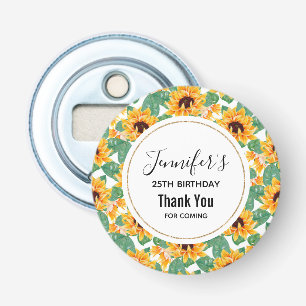 Pretty Sunflowers Yellow & Green Pattern Birthday Bottle Opener
