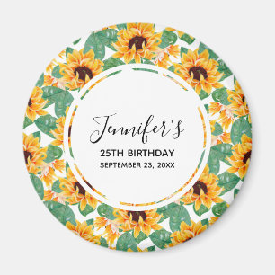 Pretty Sunflowers Yellow & Green Pattern Birthday Magnet