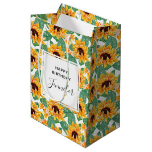 Pretty Sunflowers Yellow & Green Pattern Birthday Medium Gift Bag