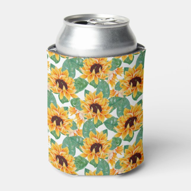 Pretty Sunflowers Yellow & Green Pattern Can Cooler (Can Front)