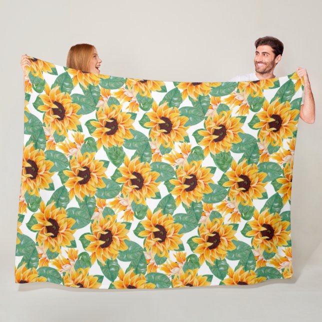 Pretty Sunflowers Yellow & Green Pattern Fleece Blanket (In Situ)