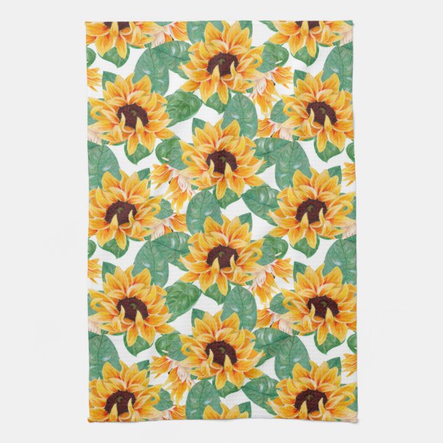 Pretty Sunflowers Yellow & Green Pattern Kitchen Towel (Vertical)