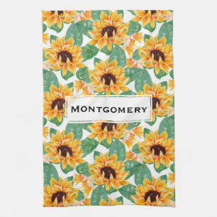 Pretty Sunflowers Yellow & Green Pattern Kitchen Towel