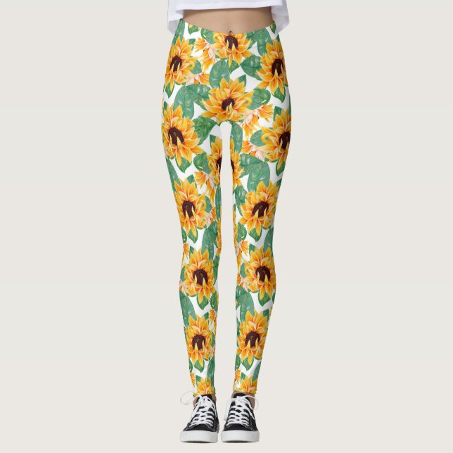 Pretty Sunflowers Yellow & Green Pattern Leggings (Front)