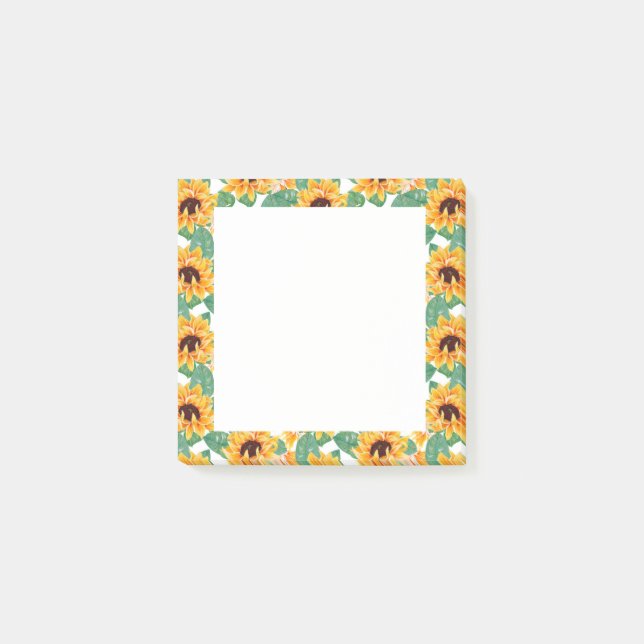 Pretty Sunflowers Yellow & Green Pattern Post-it Notes (Front)
